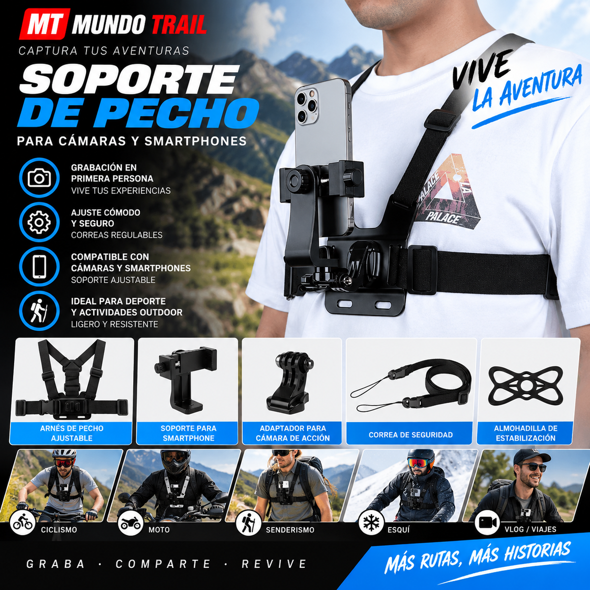 Soporte de pecho Shunmaii para móvil y cámara de acción