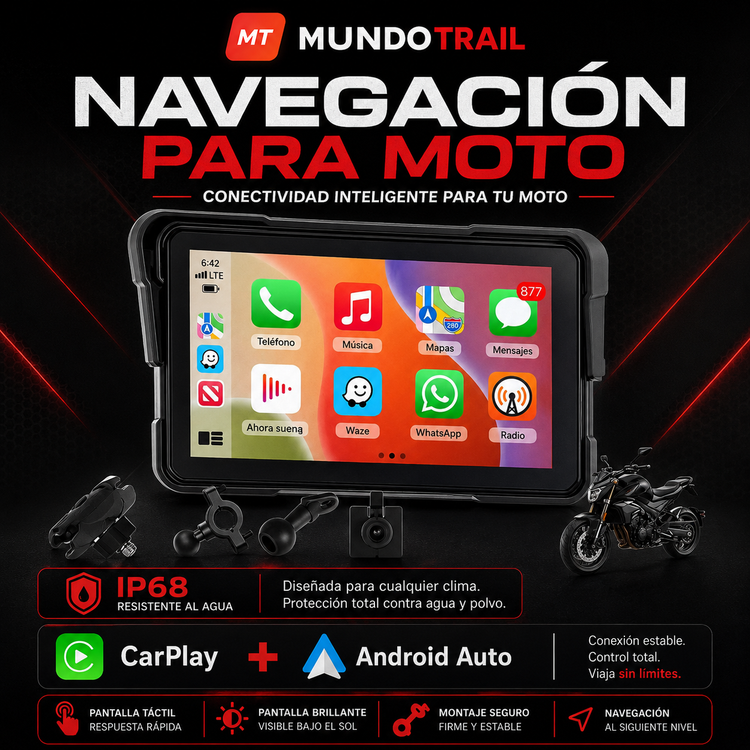 Pantalla 5” con CarPlay y Android Auto para moto