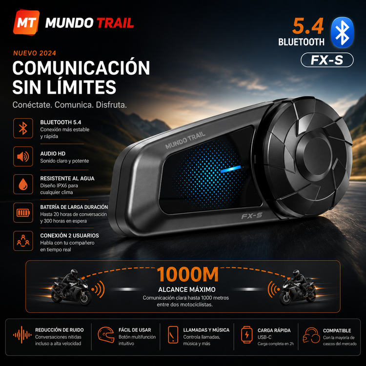 Intercomunicador Fodsports FX-S Bluetooth 5.4 para casco