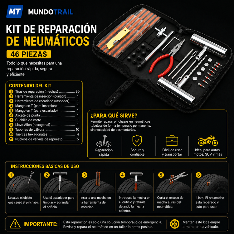 Kit de reparación de neumáticos para moto