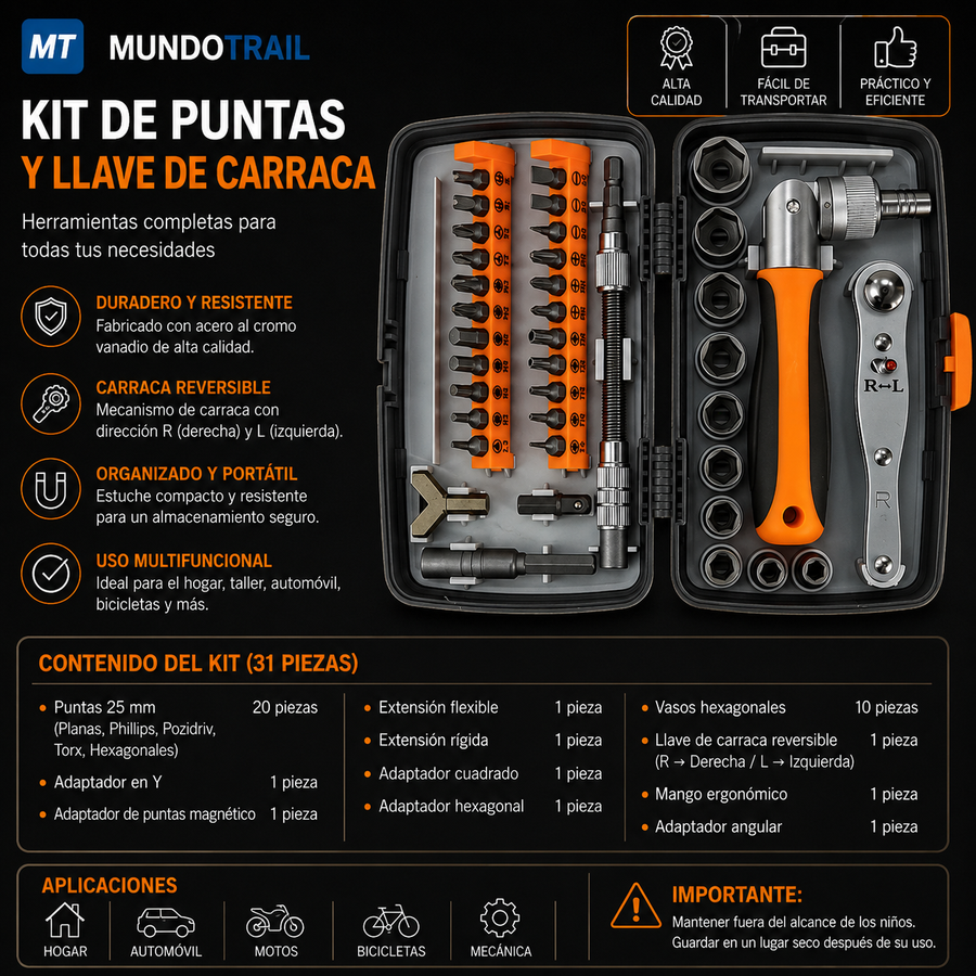Kit de herramientas Deli 38 en 1 con carraca y puntas