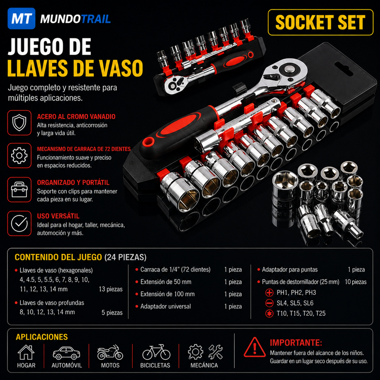 Juego de llaves de vaso con carraca de 12 piezas