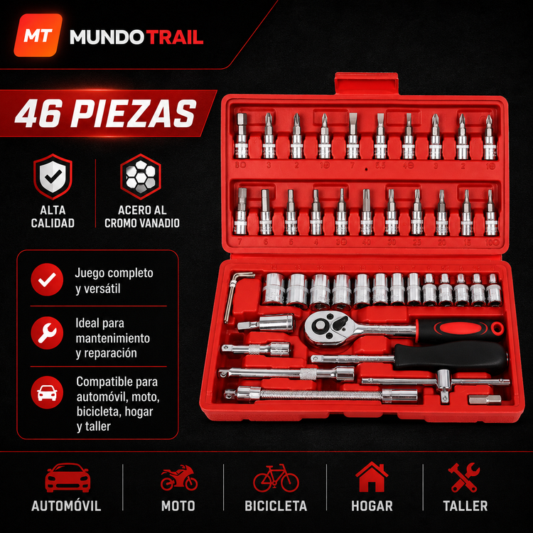 Juego de vasos y carraca de 46 piezas