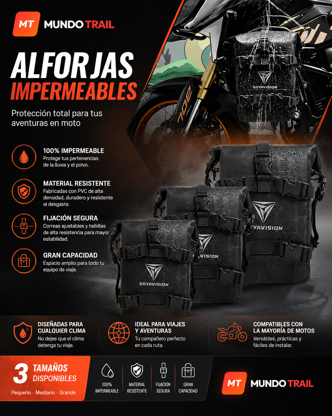 Bolsa impermeable para defensas de moto SOYAVISION