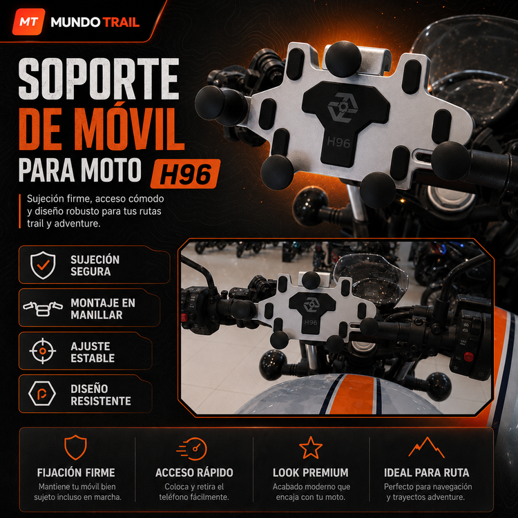 Soporte de móvil para moto de aluminio con sistema de bloqueo por gravedad