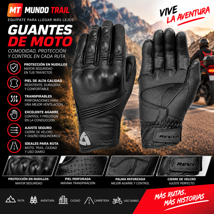 Guantes de moto de piel perforada con protección en nudillos