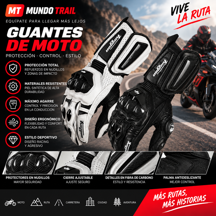 Guantes de moto de piel con protección de fibra de carbono