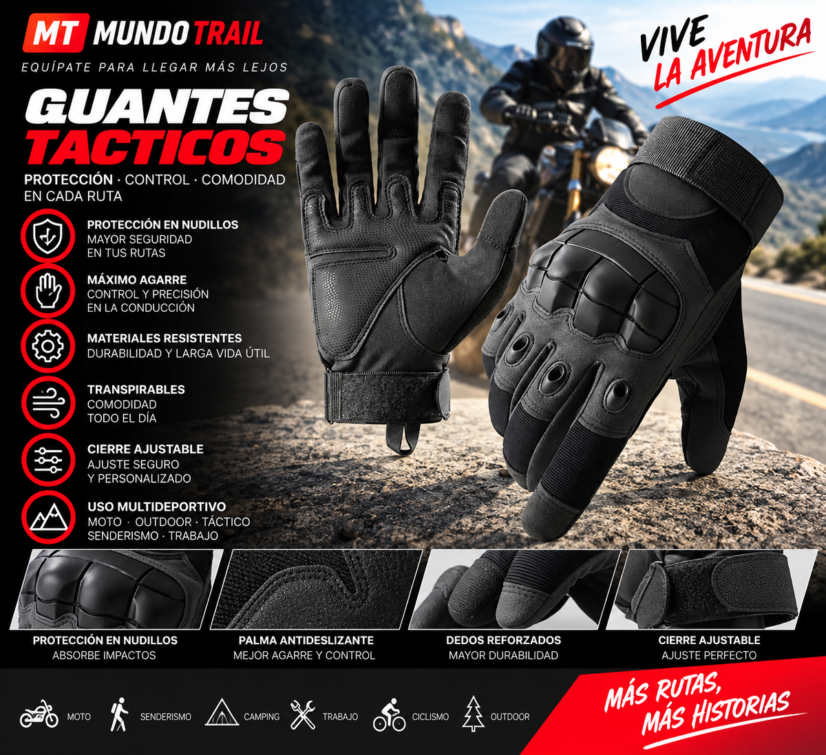 Guantes de moto tácticos impermeables con protección rígida