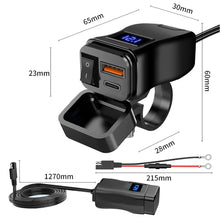 Cargador USB doble para moto QC 3.0 con voltímetro e interruptor