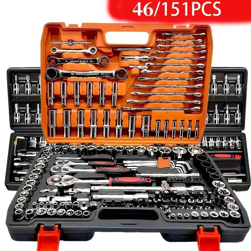151/46-piece set of automotive machinery tool kits - ratchet torque wrench, integrated solution for motorcycle repair tools